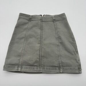 Free People Femme Mini‎ Skirt Light Olive Green Denim Seamed Zip Back Size 2